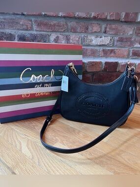 Coach Black Leather Heritage Teri Hobo Bag
